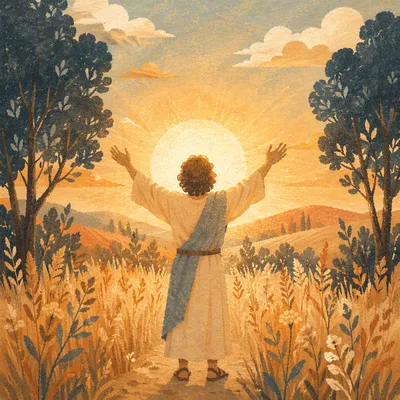 Grateful Hands Raised in Golden Meadow
