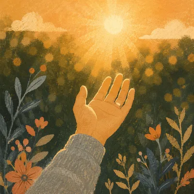 Grateful Open Hand Receiving Sunlight