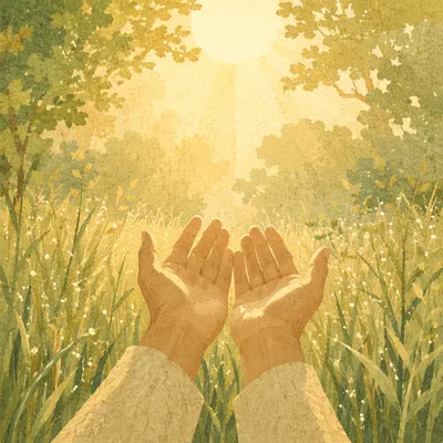 Open Hands Receiving Morning Sunlight