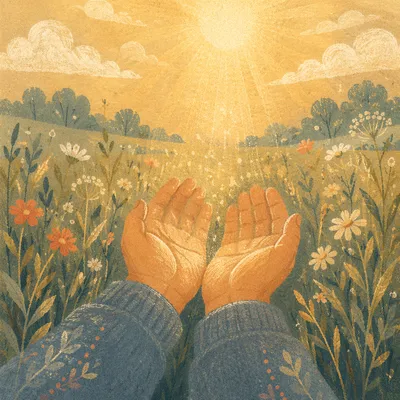 Open Hands Receiving Morning Sunlight