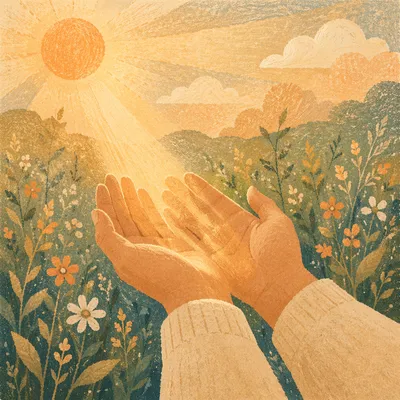 Open Hands Receiving Morning Sunlight
