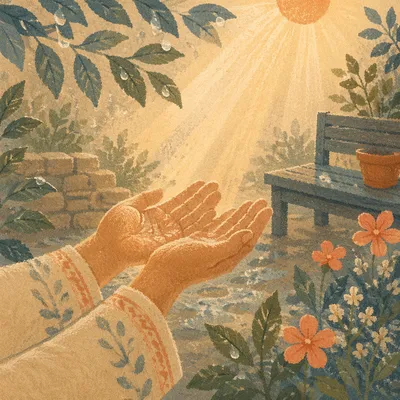 Open Hands Receiving Morning Sunlight