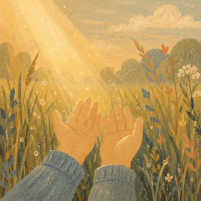 Open Hands Receiving Morning Sunlight