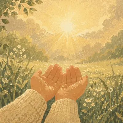 Open Hands Receiving Morning Sunlight