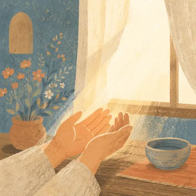 Open Hands Receiving Morning Sunlight