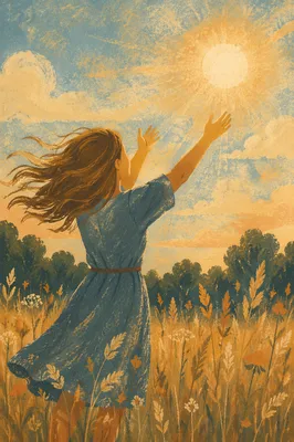Open Hands Receiving Golden Meadow Sunlight