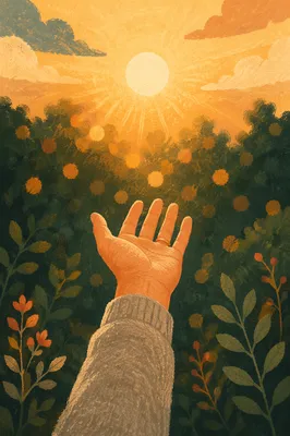 Grateful Open Hand Receiving Golden Sunlight
