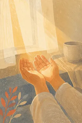 Open Hands Receiving Morning Sunlight