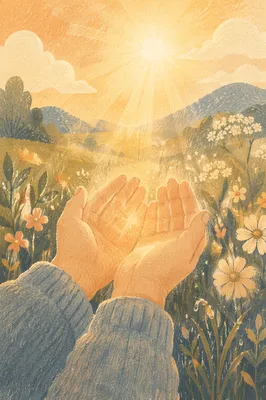 Open Hands Receiving Morning Sunlight