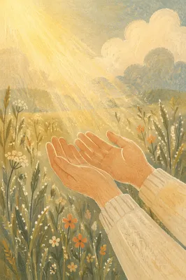 Open Hands Receiving Morning Sunlight