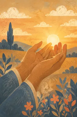Open Hands Receiving Golden Sunlight