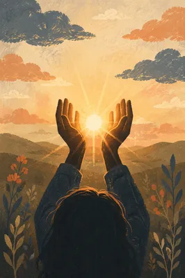 Open Hands Receiving Golden Sunlight in Gratitude