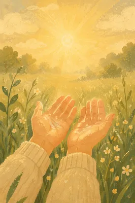 Grateful Hands Receiving Morning Sunlight