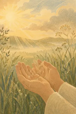 Open Hands Receiving Morning Sunlight