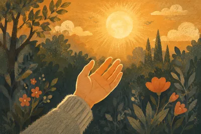 Open Hand Reaching for Golden Light