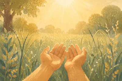 Open Hands Receiving Morning Sunlight