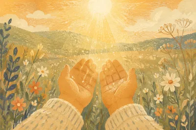 Open Hands Receiving Morning Sunlight
