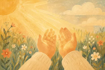 Open Hands Receiving Morning Sunlight
