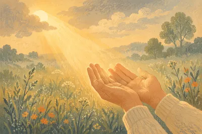 Open Hands Receiving Morning Sunlight