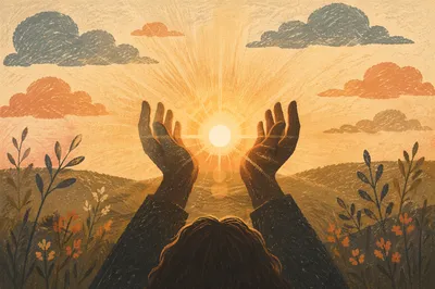 Open Hands Receiving Golden Sunlight