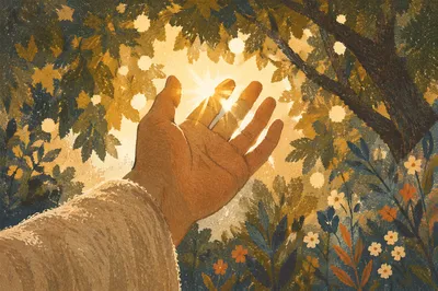 Open Hand Receiving Golden Woodland Sunlight