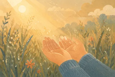 Grateful Open Hands Receiving Morning Sunlight