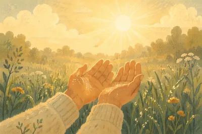 Open Hands Receiving Morning Sunlight