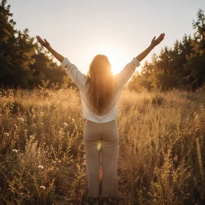 Grateful Hands Raised in Golden Meadow