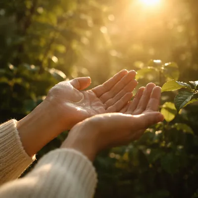 Open Hands Receiving Morning Sunlight