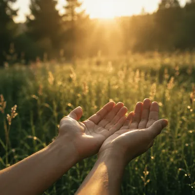 Open Hands Receiving Morning Sunlight