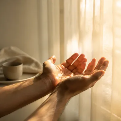 Open Hands Receiving Morning Sunlight
