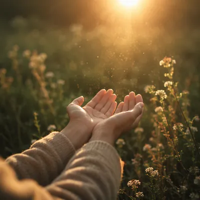 Open Hands Receiving Morning Sunlight