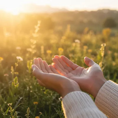 Open Hands Receiving Morning Sunlight