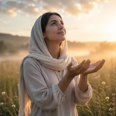 Young Woman Receiving Sunrise Light