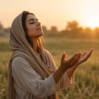 Young Woman Receiving Sunrise Light