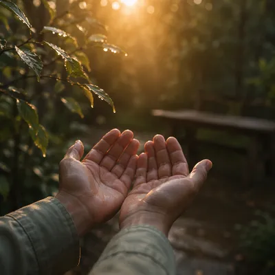 Grateful Hands Receiving Morning Sunlight