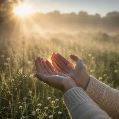 Open Hands Receiving Morning Sunlight