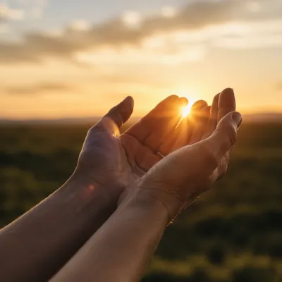 Open Hands Receiving Golden Sunlight