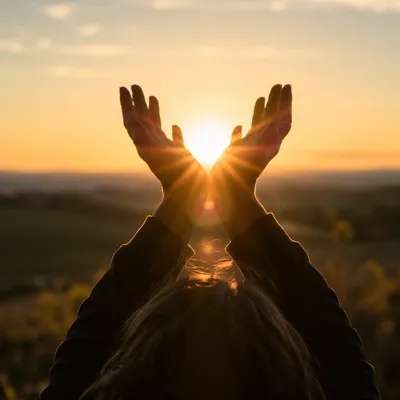 Grateful Hands Receiving Golden Sunlight