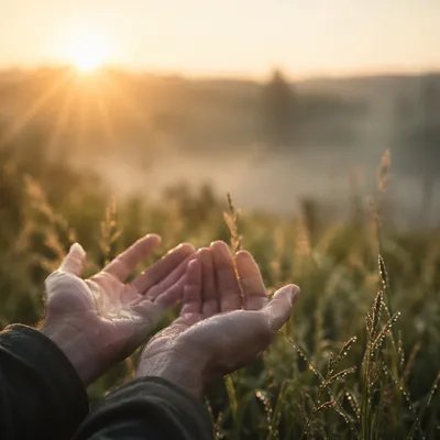 Open Hands Receiving Morning Sunlight