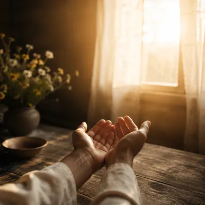 Open Hands Receiving Morning Sunlight