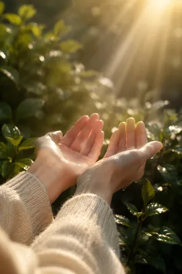 Open Hands Receiving Morning Sunlight