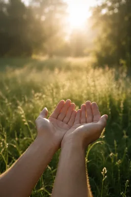 Open Hands Receiving Morning Sunlight
