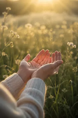 Open Hands Receiving Morning Sunlight