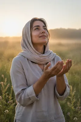 Young Woman with Open Hands at Sunrise