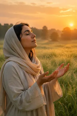 Young Woman with Open Hands at Sunrise