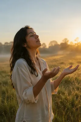 Young Woman Receiving Sunlight in Meadow