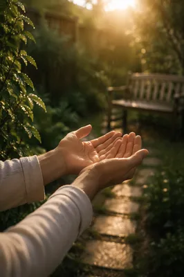 Grateful Open Hands in Morning Sunlight