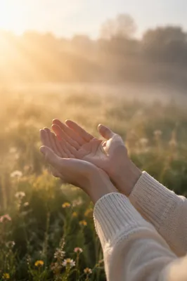 Open Hands Receiving Morning Sunlight