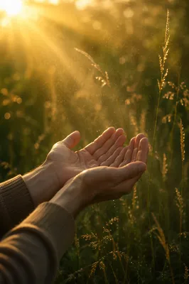 Open Hands Receiving Morning Sunlight